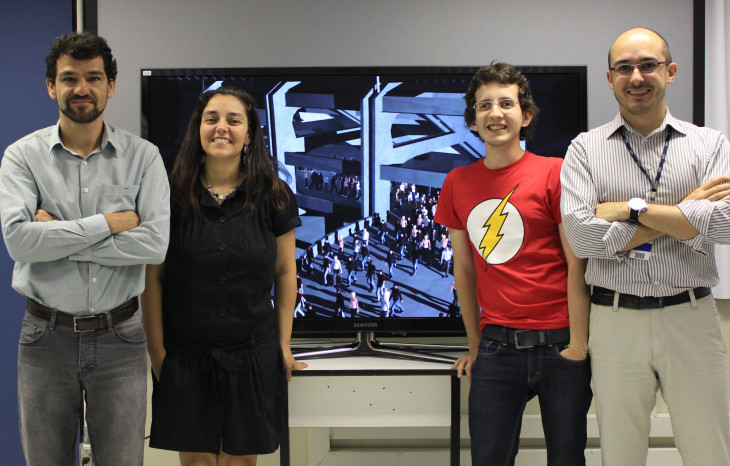 Equipe CrowdSim: Luiz Cunha, Soraia Musse, Vinicius Cassol e Anderson da Silva. Foto: divulgação