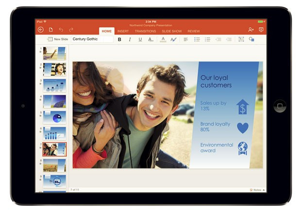 PowerPoint para iPad. Foto: Divulgação/Microsoft