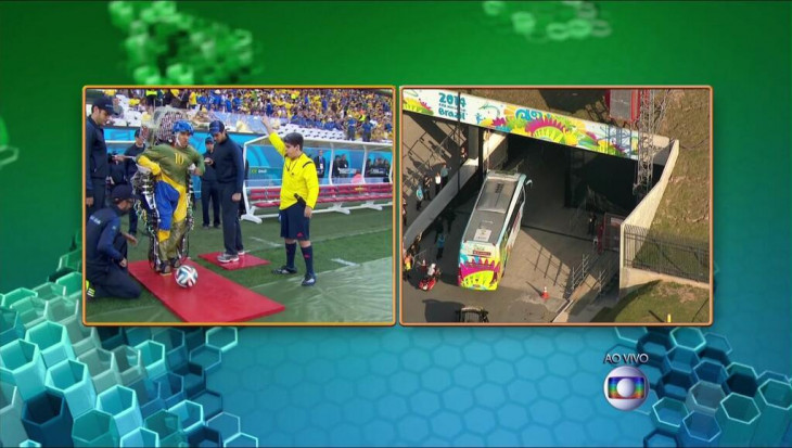 Globo dividiu a tela entre o chute inicial e a seleção. Foto: Reprodução.