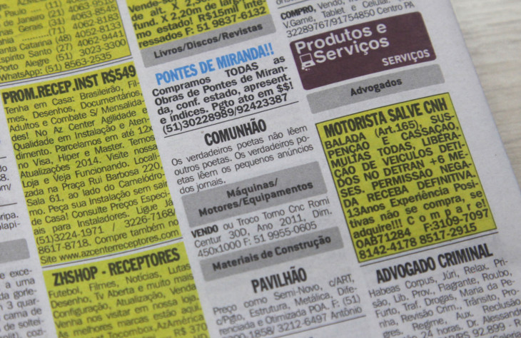 Poesia nos classificados da Zero Hora. Foto: reprodução.