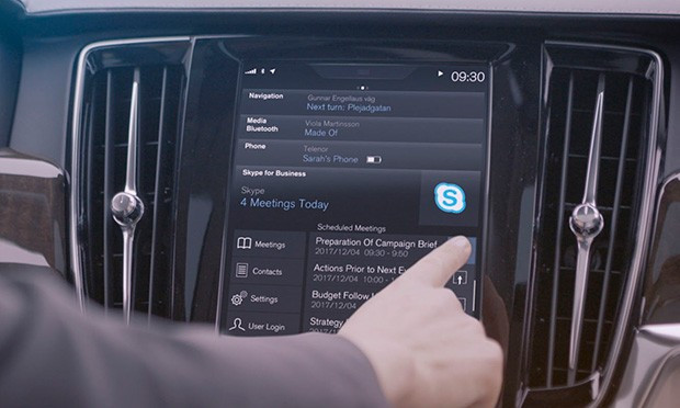 A Volvo vai incluir o Skype for Business, da Microsoft, nos novos carros de sua Série 90. Foto: Divulgação.