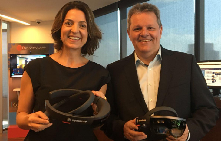 Paula Bellizia, country manager da Microsoft, e Sérgio Cardoso, VP de operações da Thyssenkrupp.