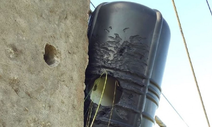 Pica pau fez um belo buraco na caixa. Foto: Reprodução/WhatsAp.
