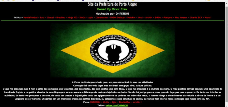 Site da prefeitura foi invadido.