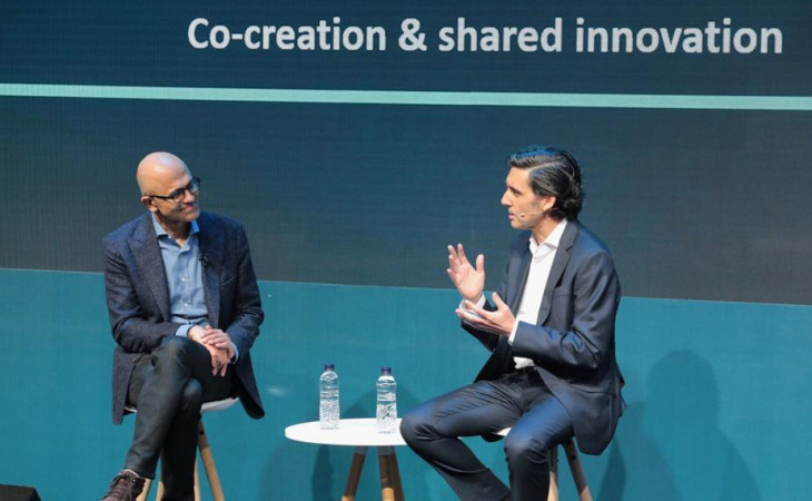 Satya Nadella e José María Álvarez-Pallete. Foto: Divulgação.