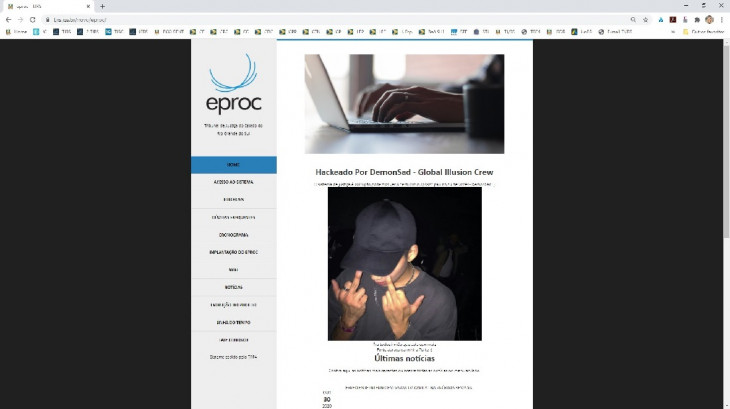 Hacker deixou recado no site do Eproc. Foto: Reprodução/Twitter.