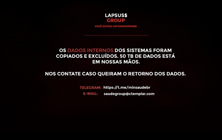 Pedido de resgate postado pelos hackers.