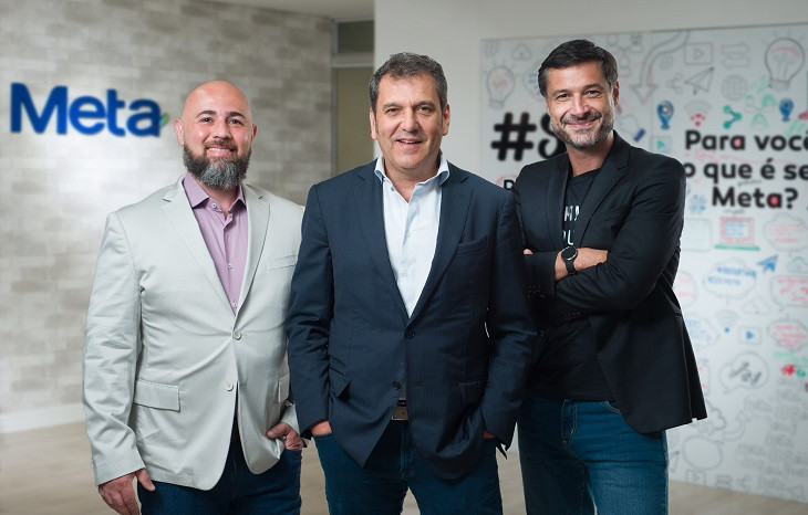 Paulo Cordeiro, da 4MDG, com Cláudio Carrara e Marcio Flôres, da Meta.