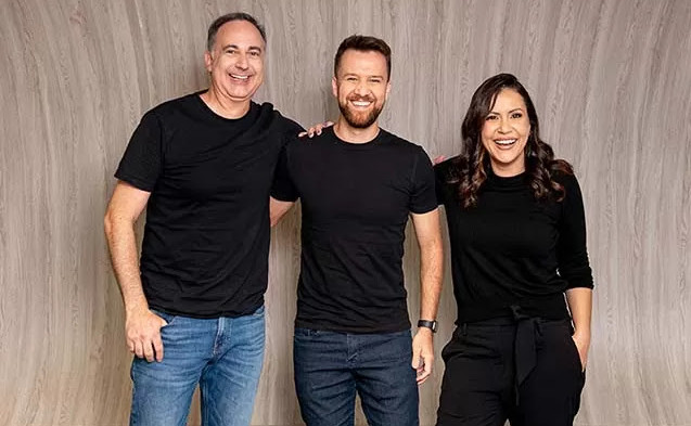 Alessandro Garcia (Sólides), Leonardo Barros (Tangerino) e Mônica Hauck (Sólides). Foto: Divulgação