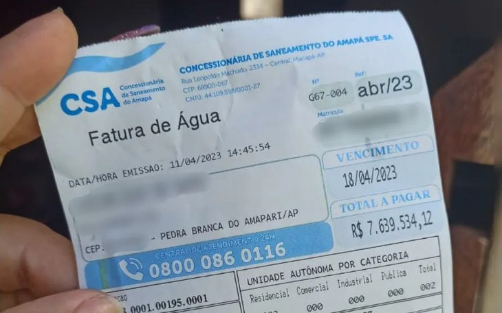 Conta da água deu um susto no Amapá. Foto: Reprodução/Internet