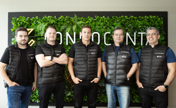 Da esquerda para a direita: Rafael Gonchor, CTO; Luciano Bernardi, CFO; Rodrigo Della Rocca, CEO; Rodrigo Borer, CRO; Marcelo Cruz, COO (Foto: divulgação)