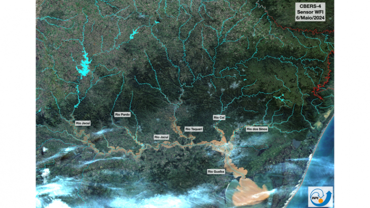 Imagens de satélite mostram a inundação. Foto: Ministério da Ciência, Tecnologia e Inovação.