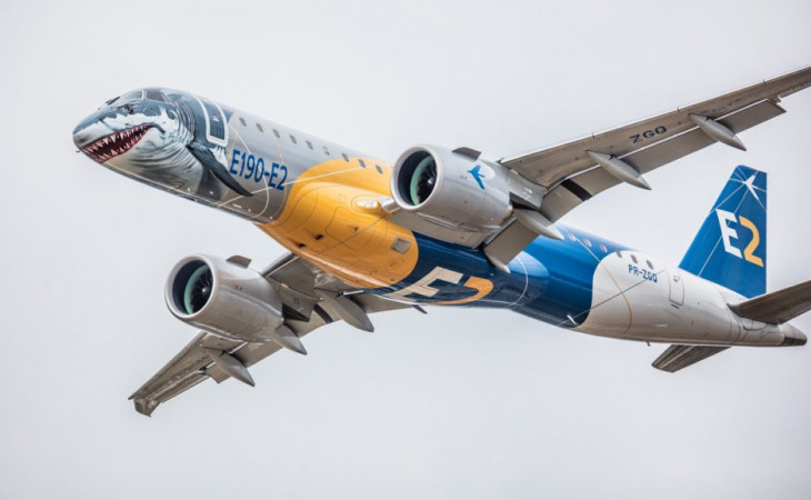 Avião modelo E190, da família E2 da Embraer - Foto Embraer
