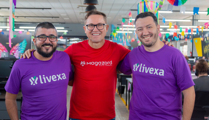 Rafael Marques (CTO Livexa), Jaison Goedert (CEO Magazord), William Nogueira (CEO Livexa) - foto: Divulgação