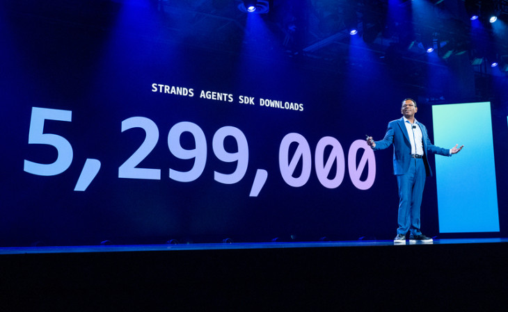 Swami Sivasubramanian, VP de Agentic AI da AWS, durante o Re:Invent. Foto: divulgação.