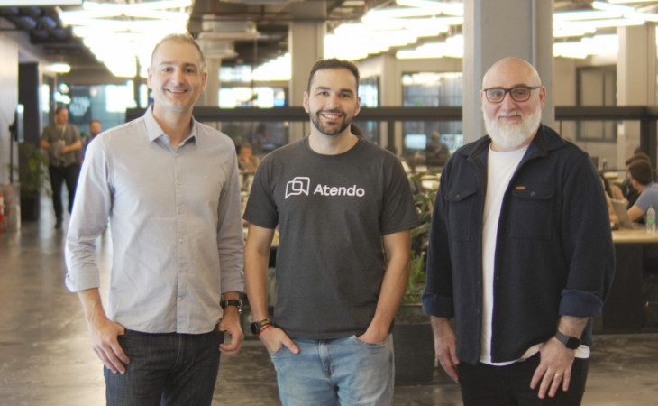 Guilherme Corsetti (Base Digital), Pedro Balsemão (Atendo) e Marcos Schestak (Base Digital).Foto: divulgação.